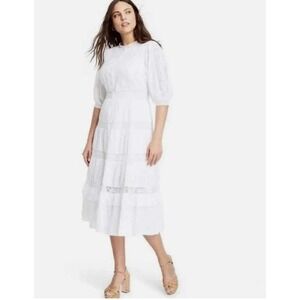 LoveShackFancy X Target Tiered Peasant Midi Shirt Dress White Cotton Lace 20W